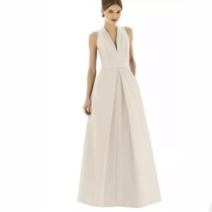 Alfred Sung Champagne Gold Dupioni Formal A-Line Gown Dress 4